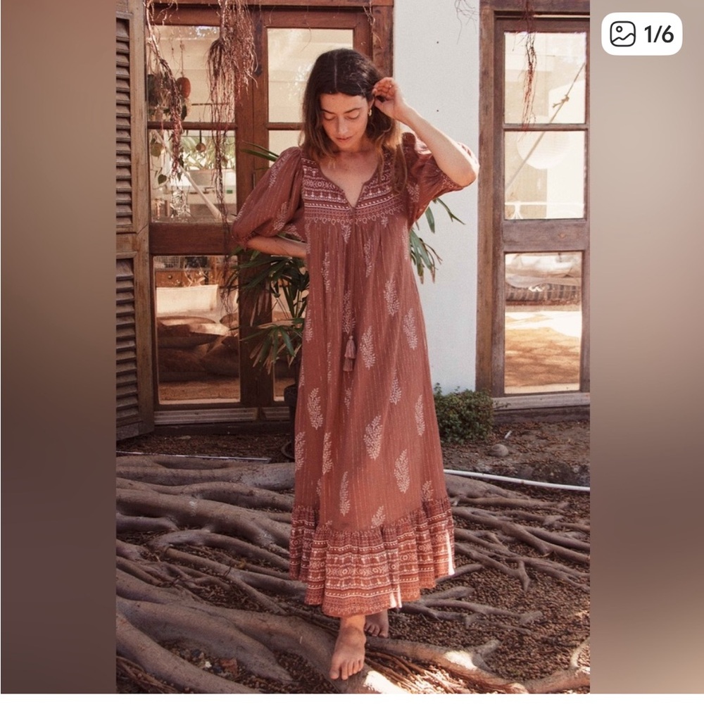 Daughters of India Rust Brown Printed Bohemian Maxi Dress